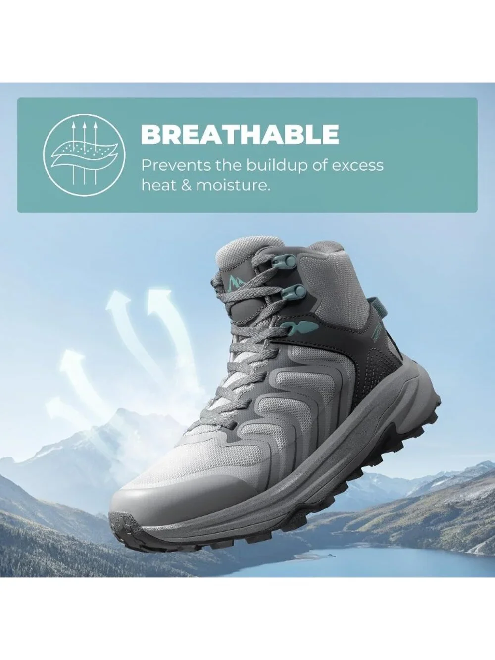 Men's Light Grey Waterproof Shoes Casual High Top Round Toe Non Slip Hiking Boot